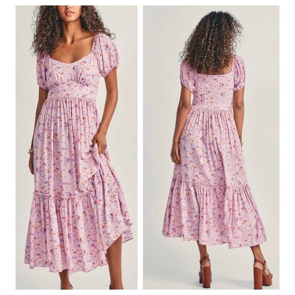 New LoveShackFancy Pink Dust Storm‎ Floral 100% Silk Angie Maxi Dress Size 6